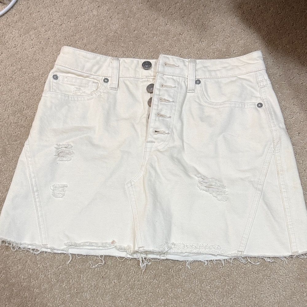 We The Free Cream Distressed Mini Skirt